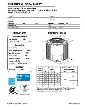 Submittal Data Sheet for R-410A Split System Heat Pumps