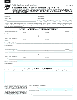 Florida High School Athletic Association Unsportsmanlike Conduct Report Form
