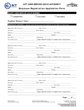 ACT Long Service Leave Authority Registration Form