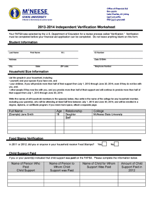 2013-2014 Independent Verification Worksheet