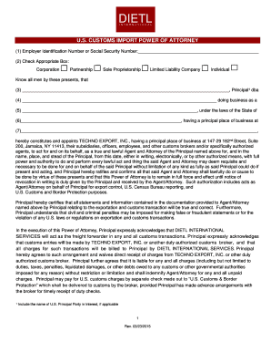 US Customs Import Power of Attorney