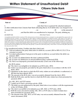 Written Statement of Unauthorized Debit