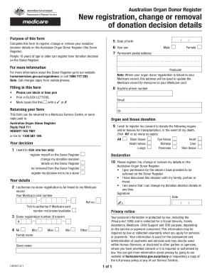 Australian Organ Donor Register Form