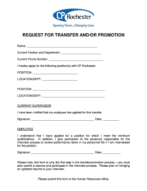 Request for Transfer and/or Promotion