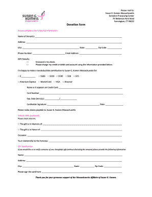 Susan G. Komen Massachusetts Donation Form