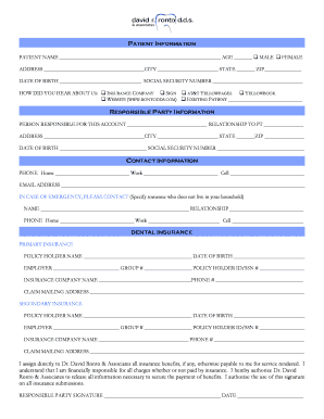 Patient Registration Form for Dental Office