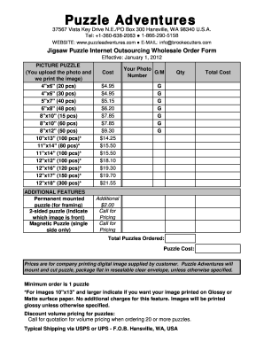 Jigsaw Puzzle Order Form