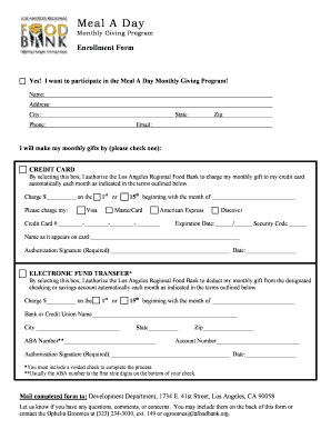 Meal A Day Monthly Giving Program Enrollment Form
