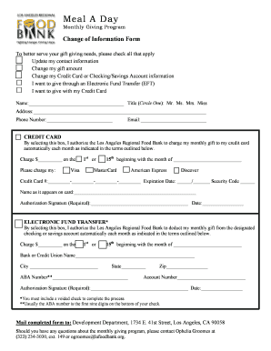 Los Angeles Regional Food Bank Monthly Giving Change Form