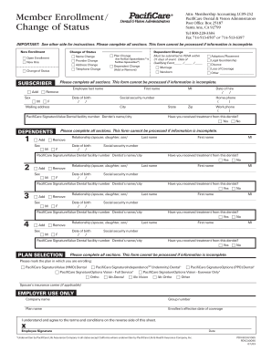 PacifiCare Dental & Vision Enrollment Form