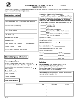 Novi Community School District Registration Form
