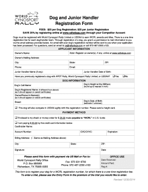 Dog and Junior Handler Registration Form
