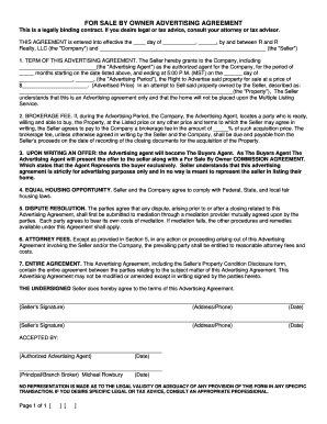 For Sale By Owner Advertising Agreement