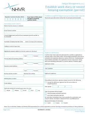 Fatigue Management Work Diary Exemption Permit