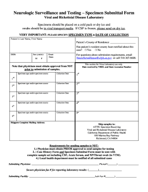 Neurologic Surveillance Specimen Submittal Form