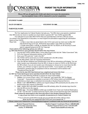 Parent Tax Filer Information Form