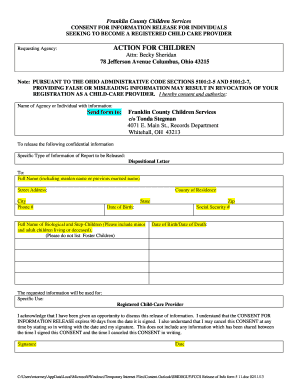 Ohio Child Care Provider Information Release Consent