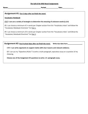 Call of the Wild Novel Assignments