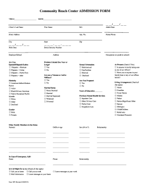Community Reach Center Admission Form
