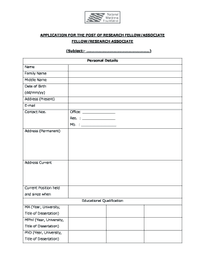 Research Fellow Application Form