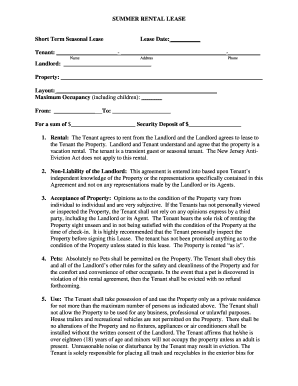 New Jersey Summer Rental Lease Agreement
