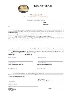 Equity Title Escrow Instructions