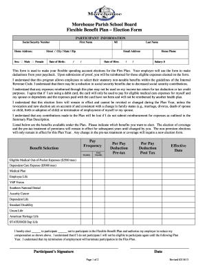 Morehouse Parish School Board Flexible Benefit Plan Election Form