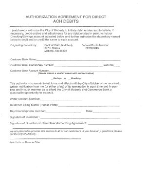 Authorization Agreement for Direct ACH Debits