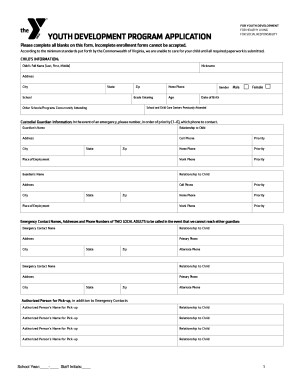 Youth Development Program Application