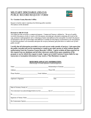 MILITARY DISCHARGE DD-214 PUBLIC RECORD REQUEST FORM - coconino az