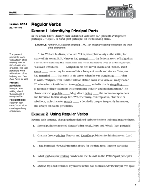 Grade 12 Regular Verbs Exercise