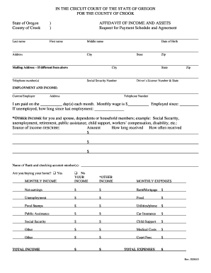 Affidavit of Income and Assets