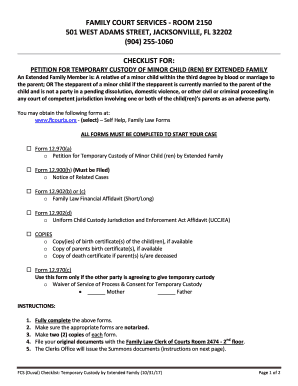 Temporary Custody Petition Checklist