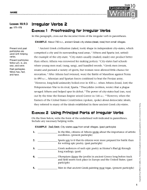 Grade 10 Irregular Verbs Exercise