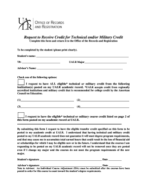 Request to Receive Credit for Technical and/or Military Credit