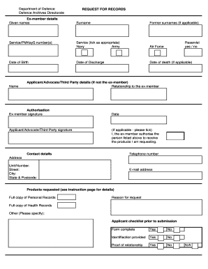 Australian Defence Force Records Request Form