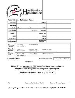 Pulmonary Rehab Referral Form
