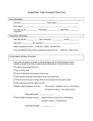 SquareTrade Triple Guarantee Claim Form