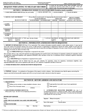 Standard Form 180 Military Records Request