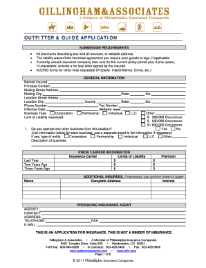 Outfitter and Guide Insurance Application