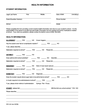 Student Health Information Form