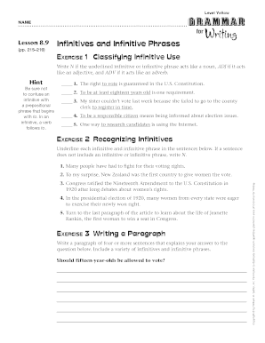 Lesson 8.9 Infinitives and Infinitive Phrases
