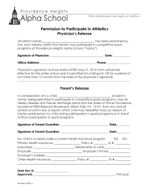 Permission to Participate in Athletics Physician’s Release
