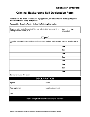 Criminal Background Self Declaration Form