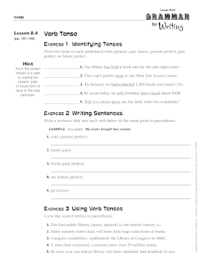 Verb Tense Exercise Worksheet