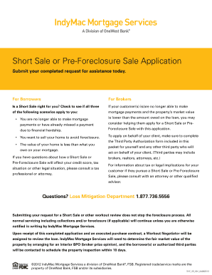 Short Sale or Pre-Foreclosure Sale Application