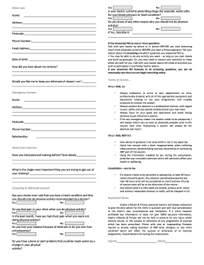 Health and Fitness Screening Form
