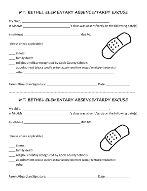Mt. Bethel Elementary Absence/Tardy Excuse