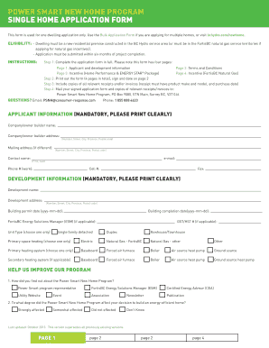 BC Hydro Power Smart New Home Program Application