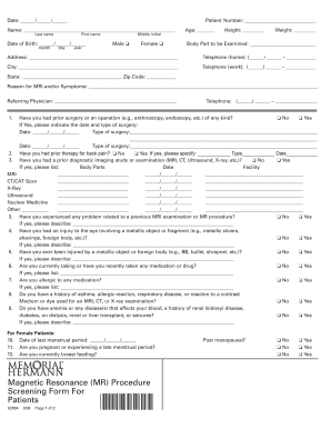 MRI Screening Form
